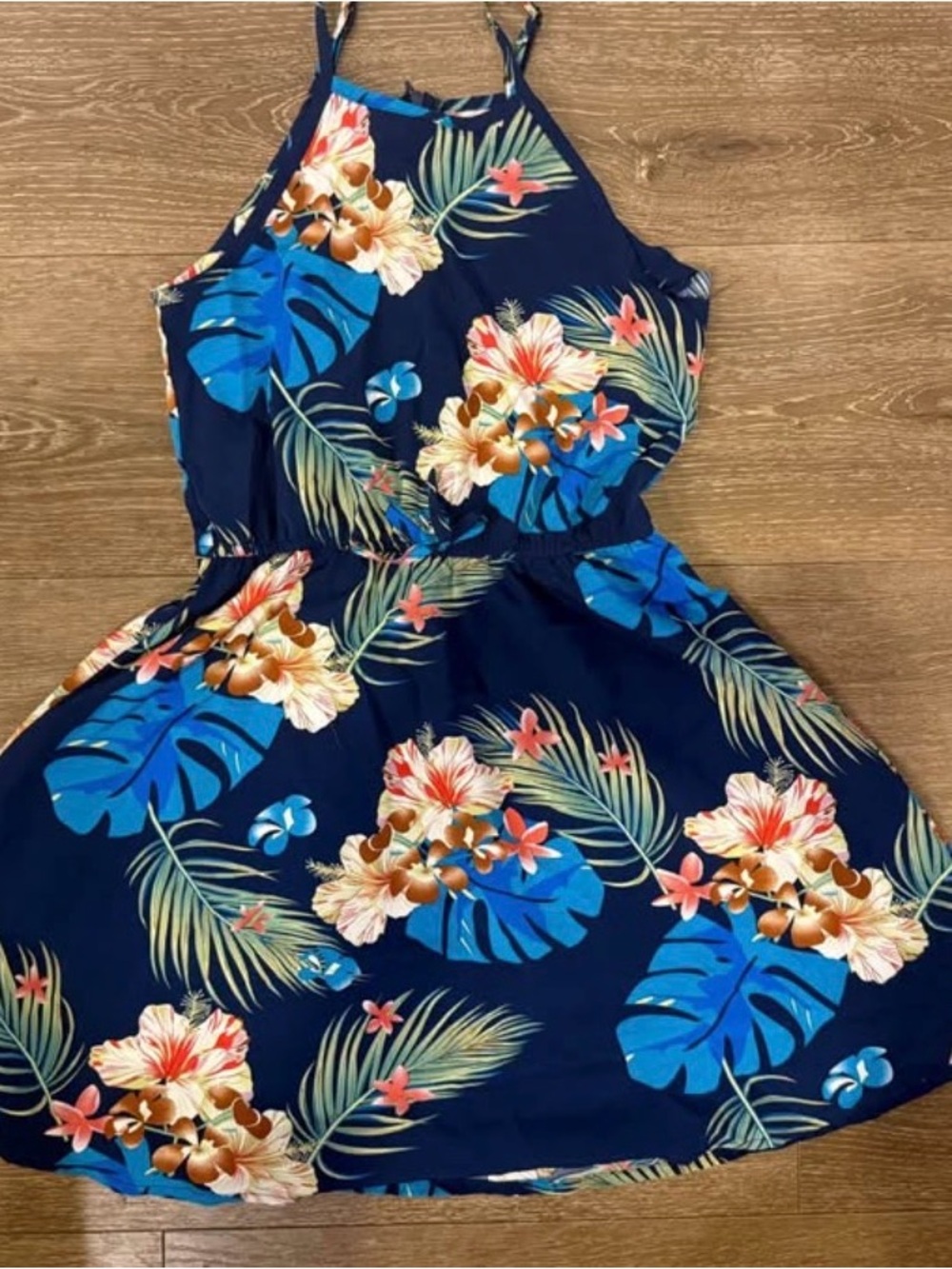 Girls Navy Floral Tropical One-Piece Dress